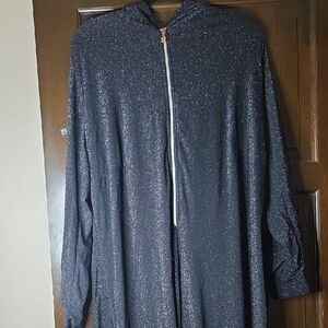 Sparkly Black Hooded Zip-Up Dress
